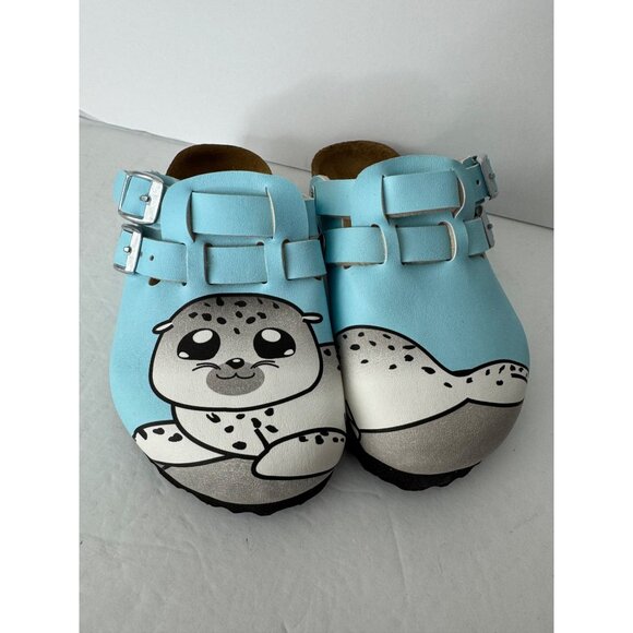 Birkenstock Birki's Child Kay Gray Seal Light Blue Birko Flor Mules EU 27 C 9 - Picture 2 of 7